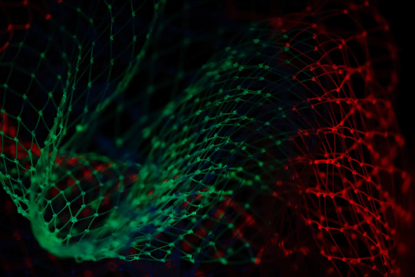 Colorful mesh pattern with green and red lights.